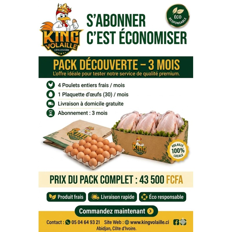 Abonnement poulets et œufs à Abidjan Pack Découverte 3 Mois